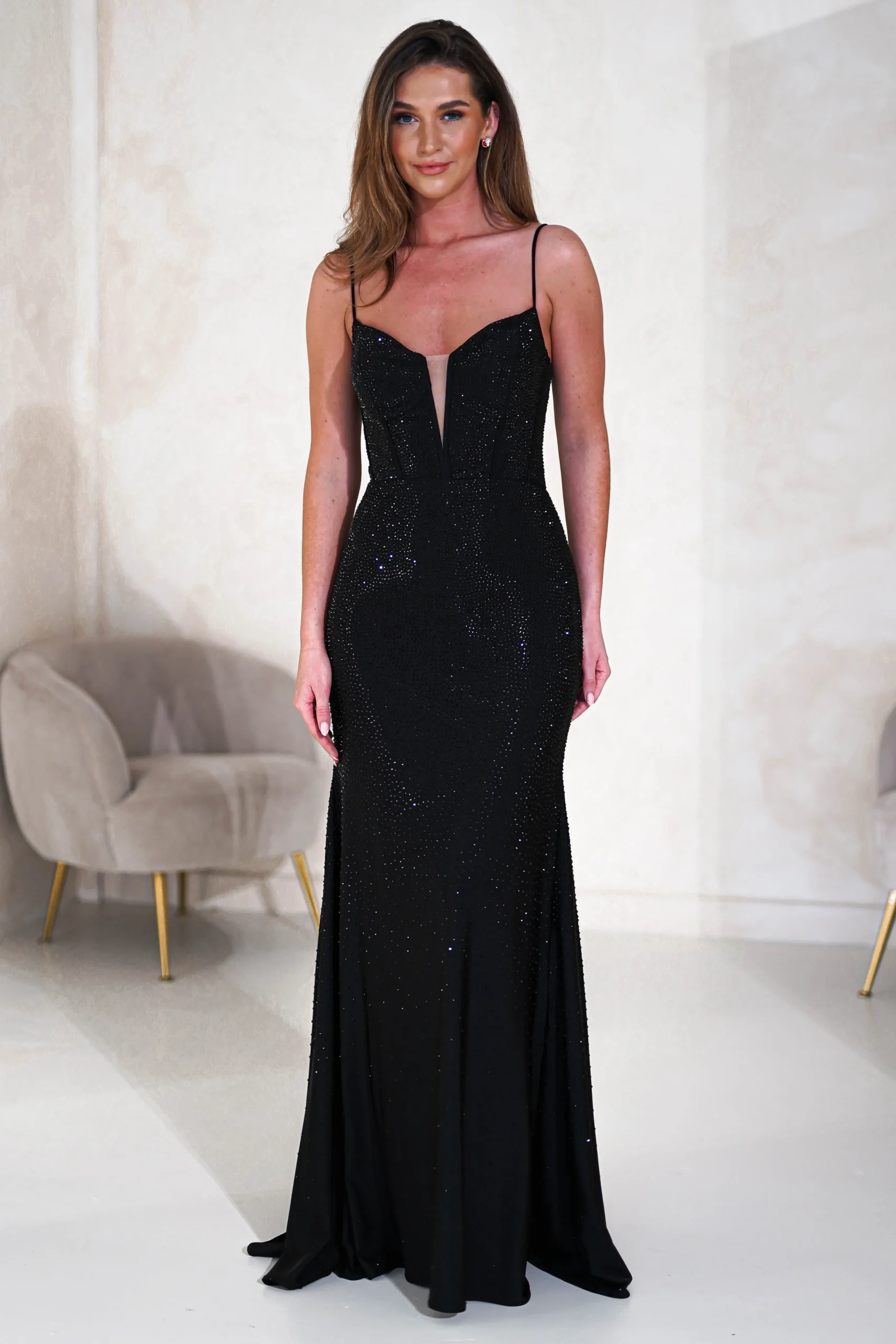 New Sabrina Diamante Gown | Black Sommerkleider|Sommerkleider