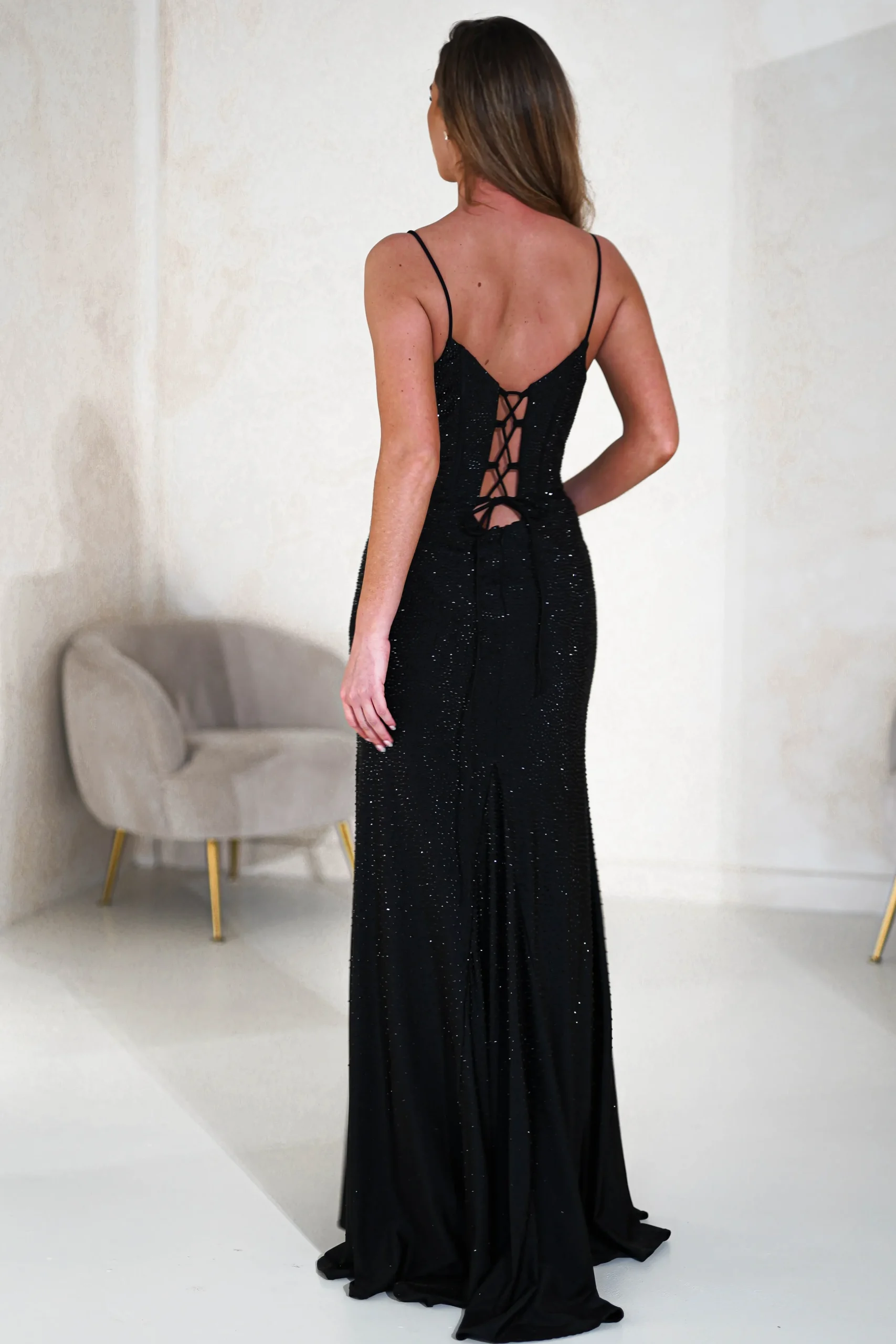 New Sabrina Diamante Gown | Black Sommerkleider|Sommerkleider