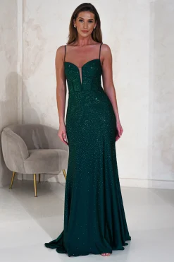 Best Sabrina Diamante Gown | Emerald Green Sommerkleider|Sommerkleider