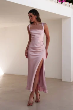 Outlet Salma Soft Matte Satin Midaxi Dress | Blush Pink Lange Kleider|Maxikleider