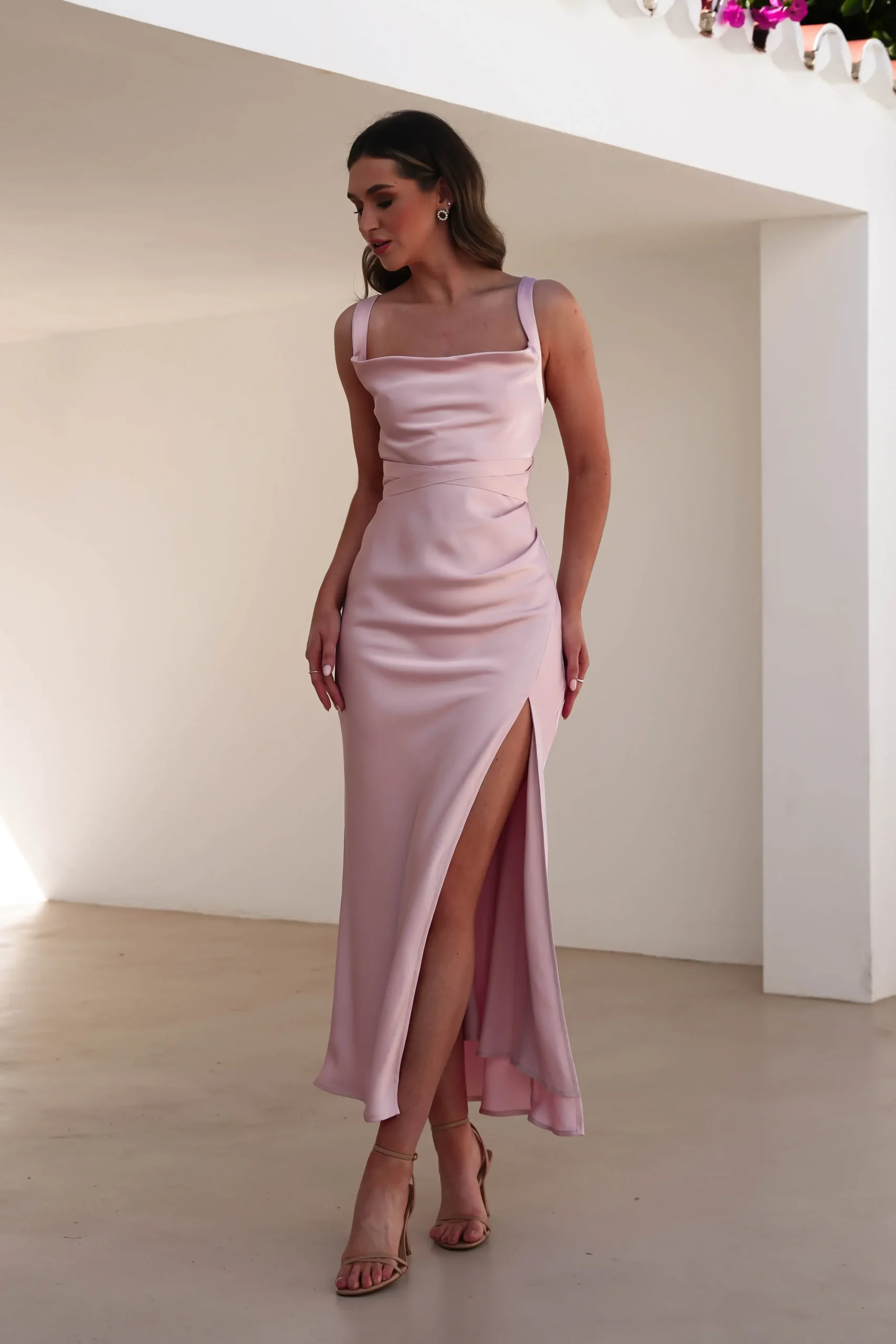 Outlet Salma Soft Matte Satin Midaxi Dress | Blush Pink Lange Kleider|Maxikleider