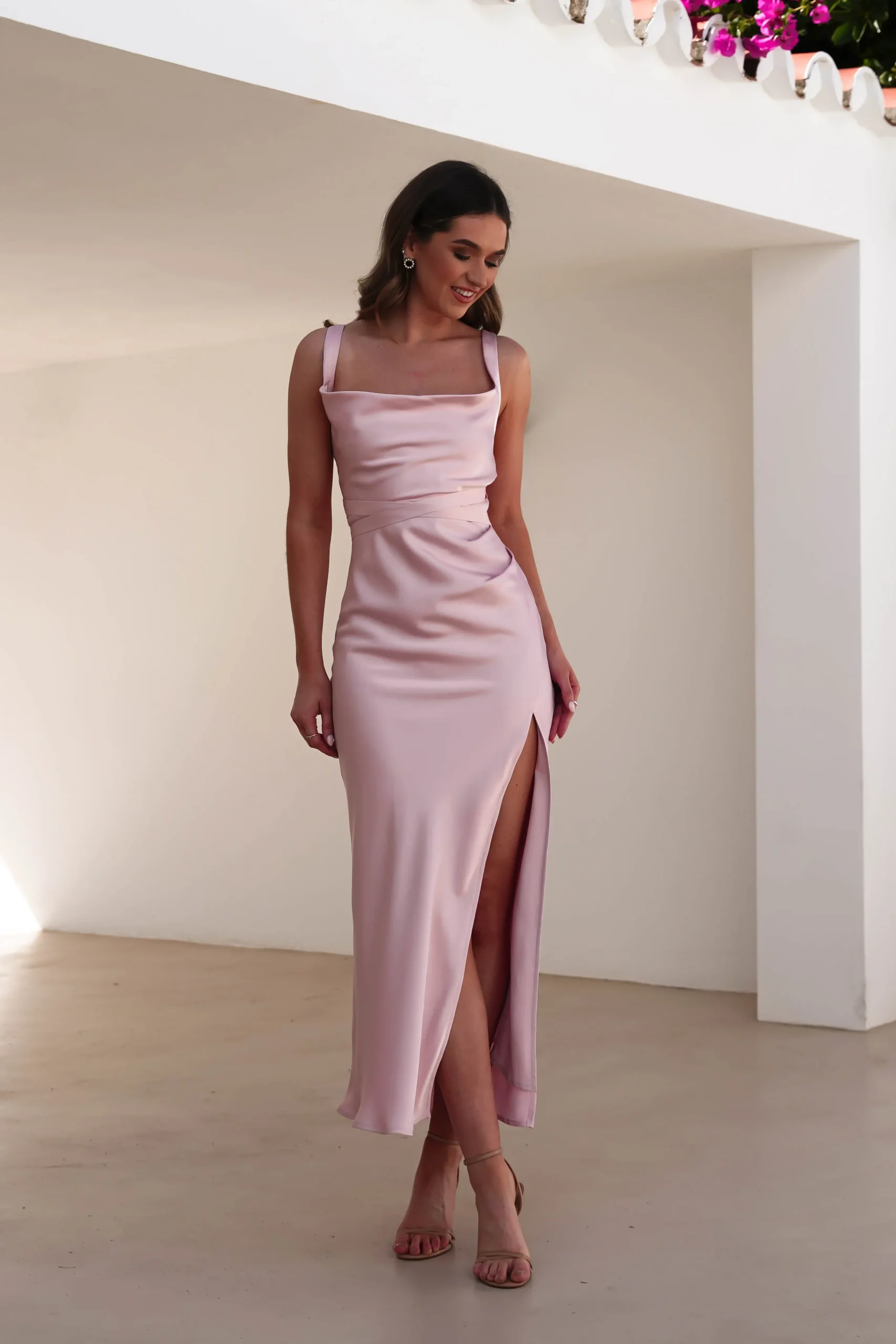 Outlet Salma Soft Matte Satin Midaxi Dress | Blush Pink Lange Kleider|Maxikleider