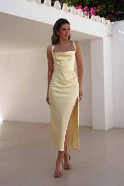 Online Salma Soft Matte Satin Midaxi Dress | Yellow Lange Kleider|Maxikleider
