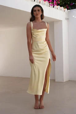 Online Salma Soft Matte Satin Midaxi Dress | Yellow Lange Kleider|Maxikleider