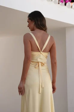 Online Salma Soft Matte Satin Midaxi Dress | Yellow Lange Kleider|Maxikleider