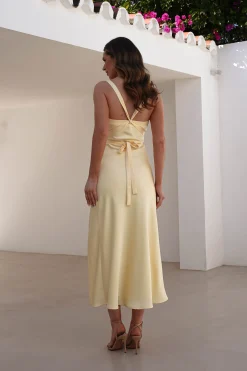 Online Salma Soft Matte Satin Midaxi Dress | Yellow Lange Kleider|Maxikleider