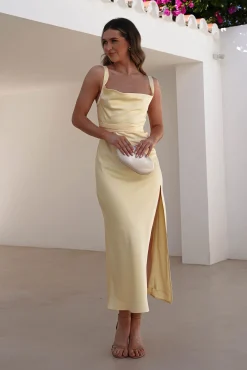 Online Salma Soft Matte Satin Midaxi Dress | Yellow Lange Kleider|Maxikleider