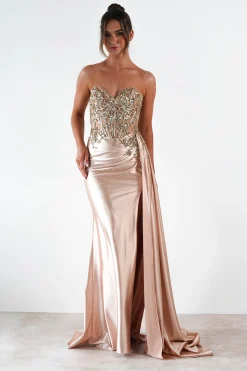 Hot Saraya Bodycon Embellished Gown | Gold Sommerkleider|Sommerkleider