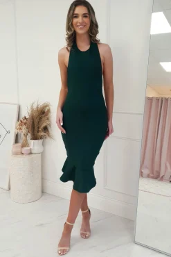 Best Sassy Halter Neck Bandage Dress | Forest Green Mittellange Kleider|Midi-kleider