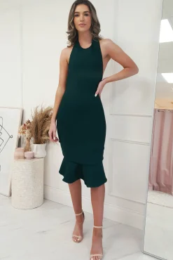 Best Sassy Halter Neck Bandage Dress | Forest Green Mittellange Kleider|Midi-kleider
