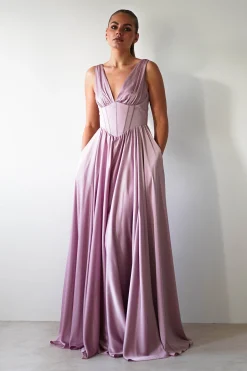 Fashion Scarlette Soft Satin Maxi Gown | Mauve Lange Kleider|Maxikleider