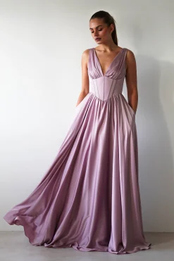 Fashion Scarlette Soft Satin Maxi Gown | Mauve Lange Kleider|Maxikleider