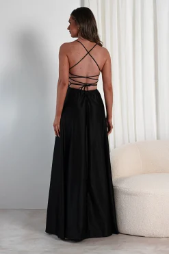 Clearance Shantal Satin Gown | Black Sommerkleider|Sommerkleider