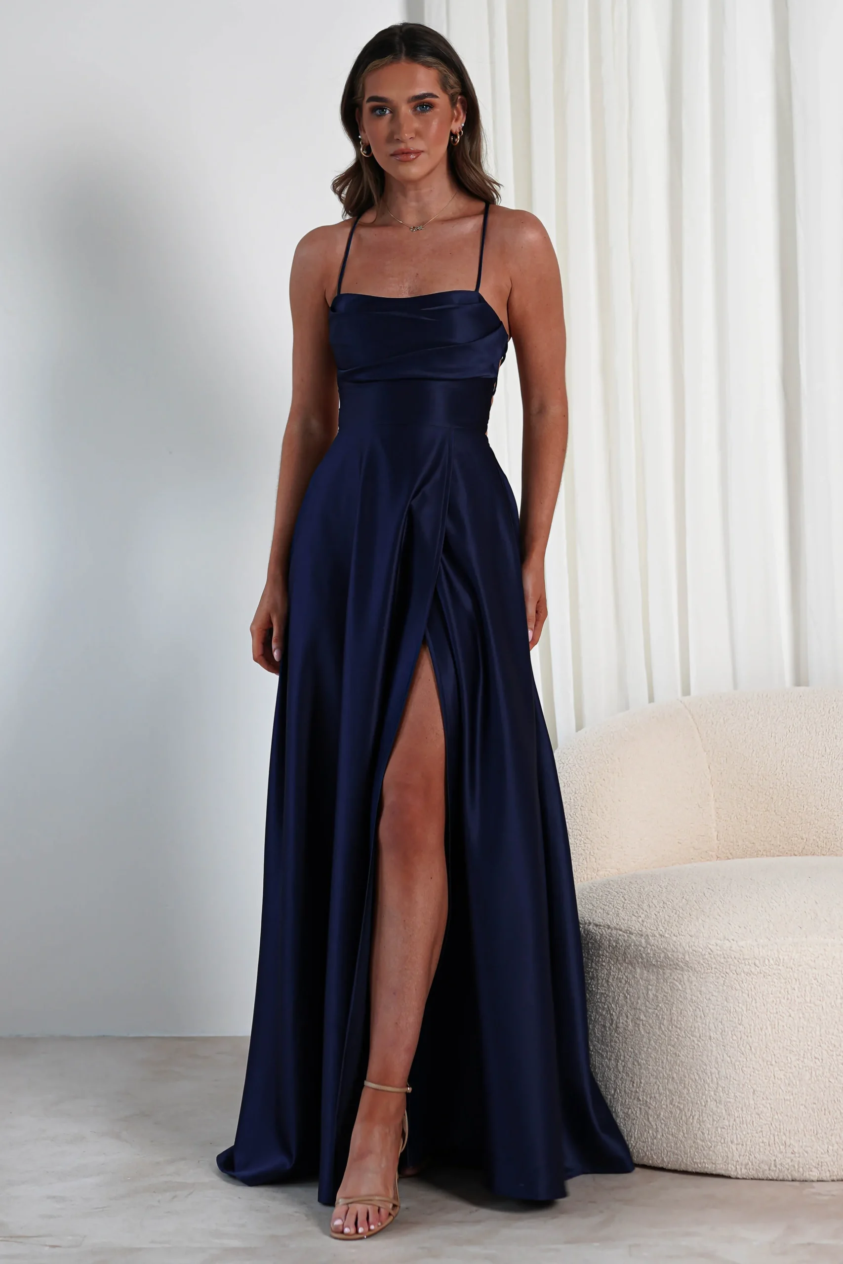 Hot Shantal Satin Gown | Navy Sommerkleider|Sommerkleider