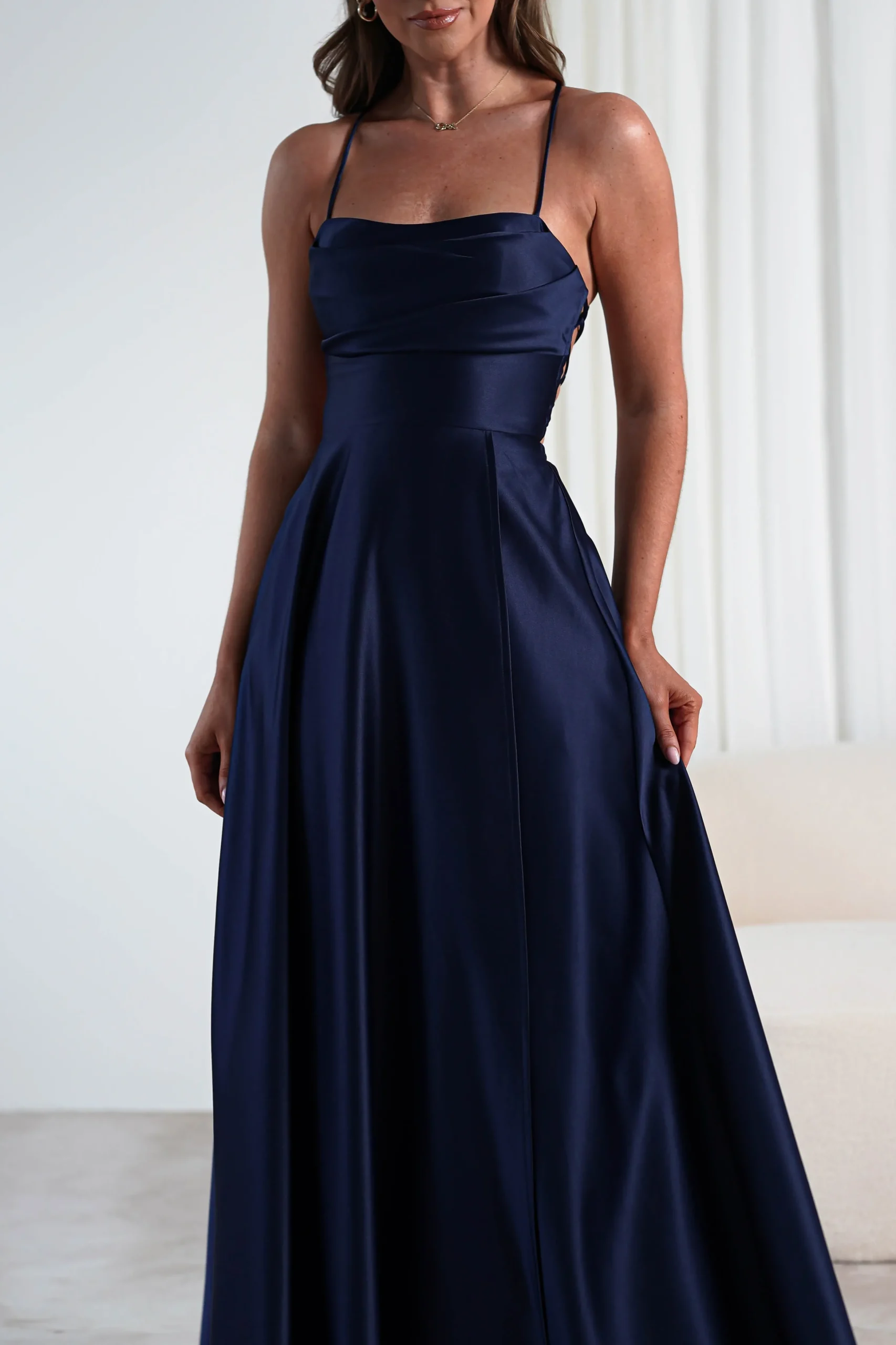 Hot Shantal Satin Gown | Navy Sommerkleider|Sommerkleider