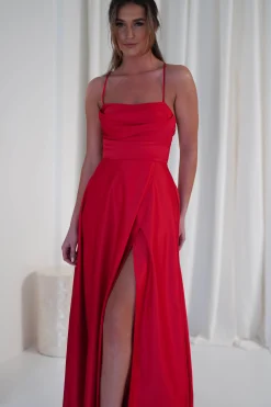 Hot Shantal Satin Gown | Red Sommerkleider|Sommerkleider