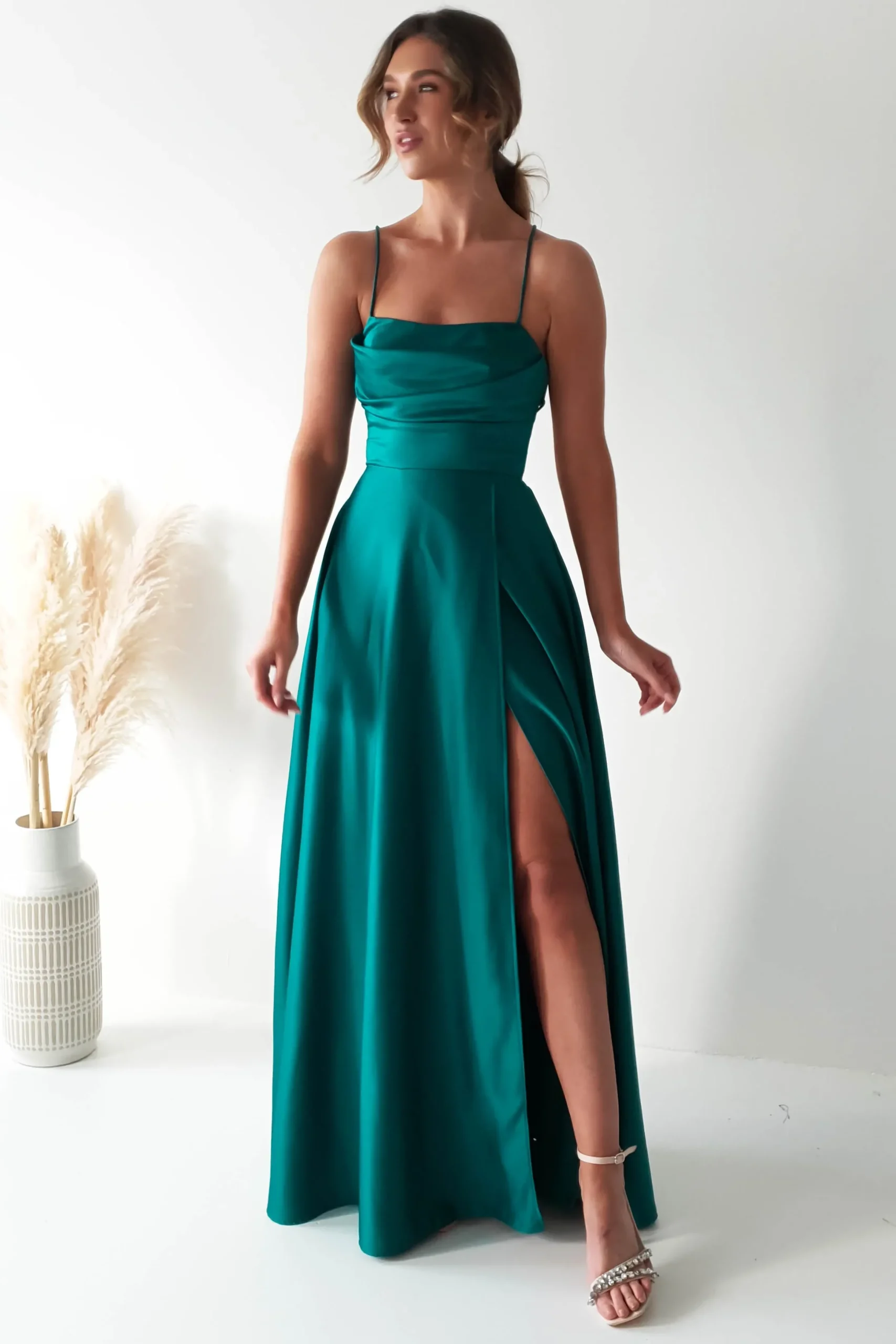 Fashion Shantal Satin Gown | Teal Green Sommerkleider|Sommerkleider