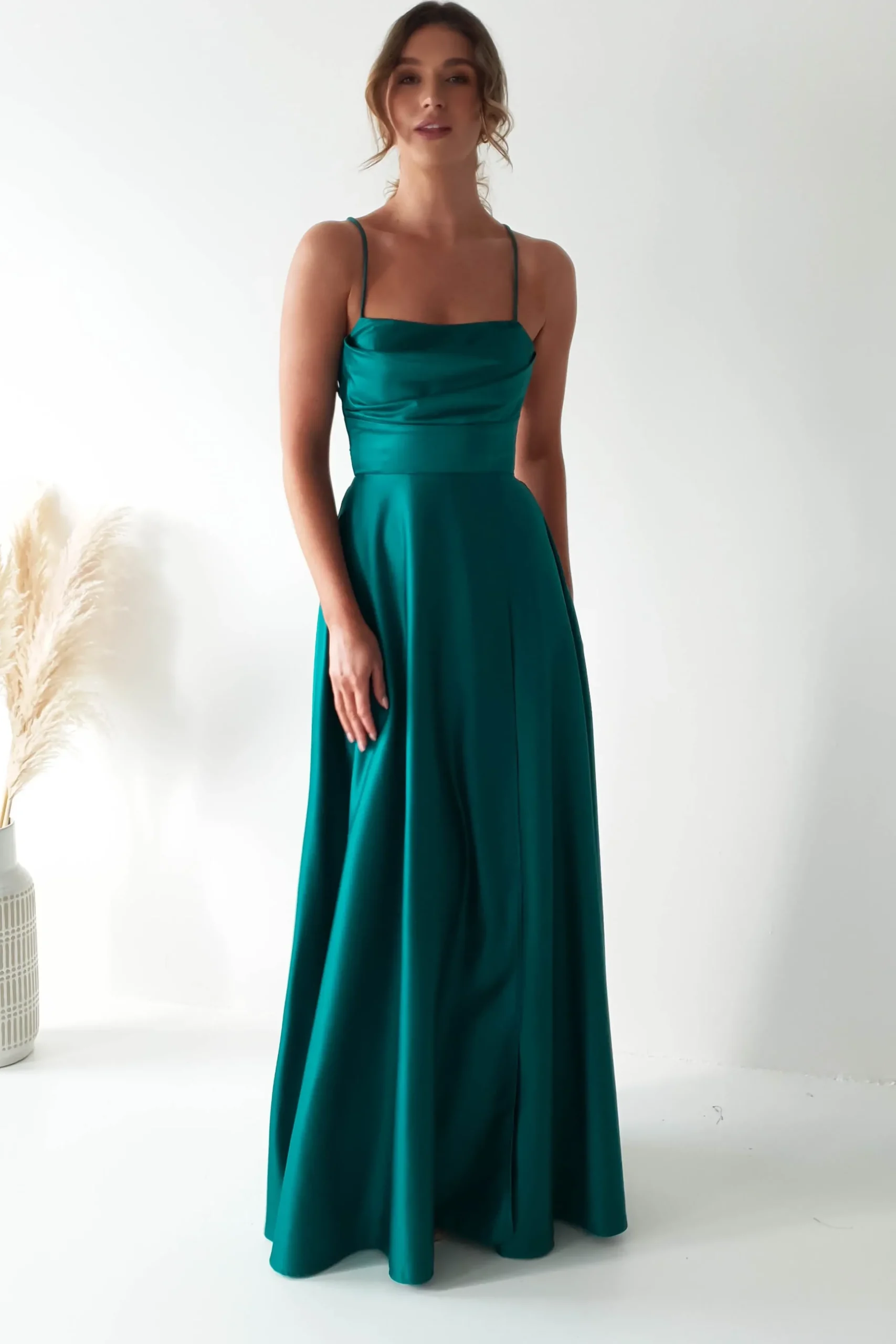 Fashion Shantal Satin Gown | Teal Green Sommerkleider|Sommerkleider