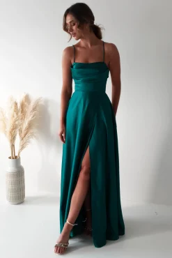 Fashion Shantal Satin Gown | Teal Green Sommerkleider|Sommerkleider
