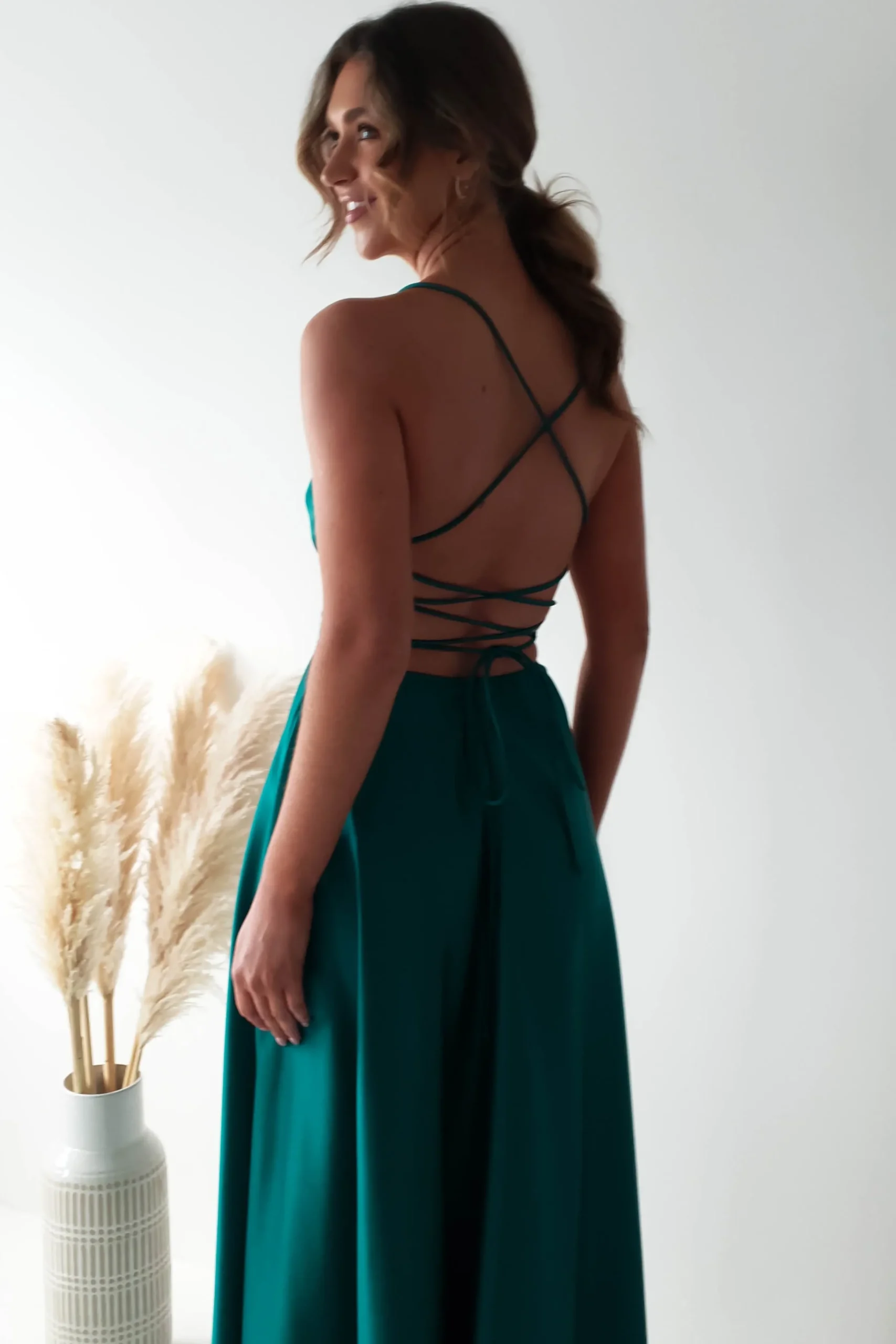 Fashion Shantal Satin Gown | Teal Green Sommerkleider|Sommerkleider
