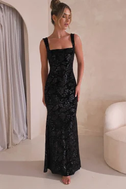 New Sharma Squareneck Velvet Gown | Black Lange Kleider|Maxikleider