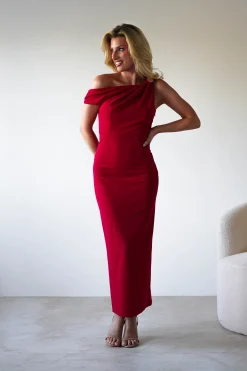 Clearance Shayna Off The Shouler Midaxi | Red Lange Kleider|Maxikleider