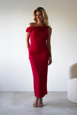 Clearance Shayna Off The Shouler Midaxi | Red Lange Kleider|Maxikleider