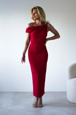 Clearance Shayna Off The Shouler Midaxi | Red Lange Kleider|Maxikleider