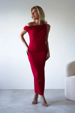 Clearance Shayna Off The Shouler Midaxi | Red Lange Kleider|Maxikleider