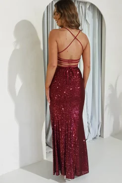 Online Sorella Bodycon Sequin Gown | Dark Red Sommerkleider|Sommerkleider
