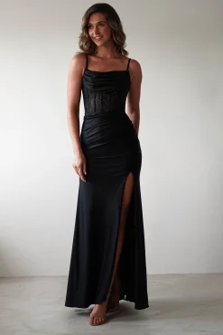 Online Stefani Rhinestone Bodice Gown | Black Sommerkleider|Sommerkleider