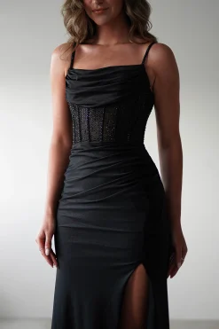 Online Stefani Rhinestone Bodice Gown | Black Sommerkleider|Sommerkleider