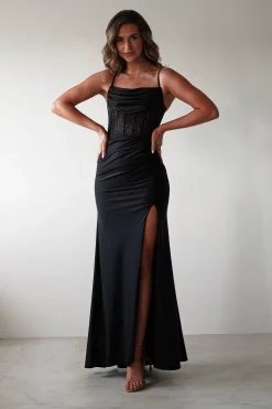 Online Stefani Rhinestone Bodice Gown | Black Sommerkleider|Sommerkleider