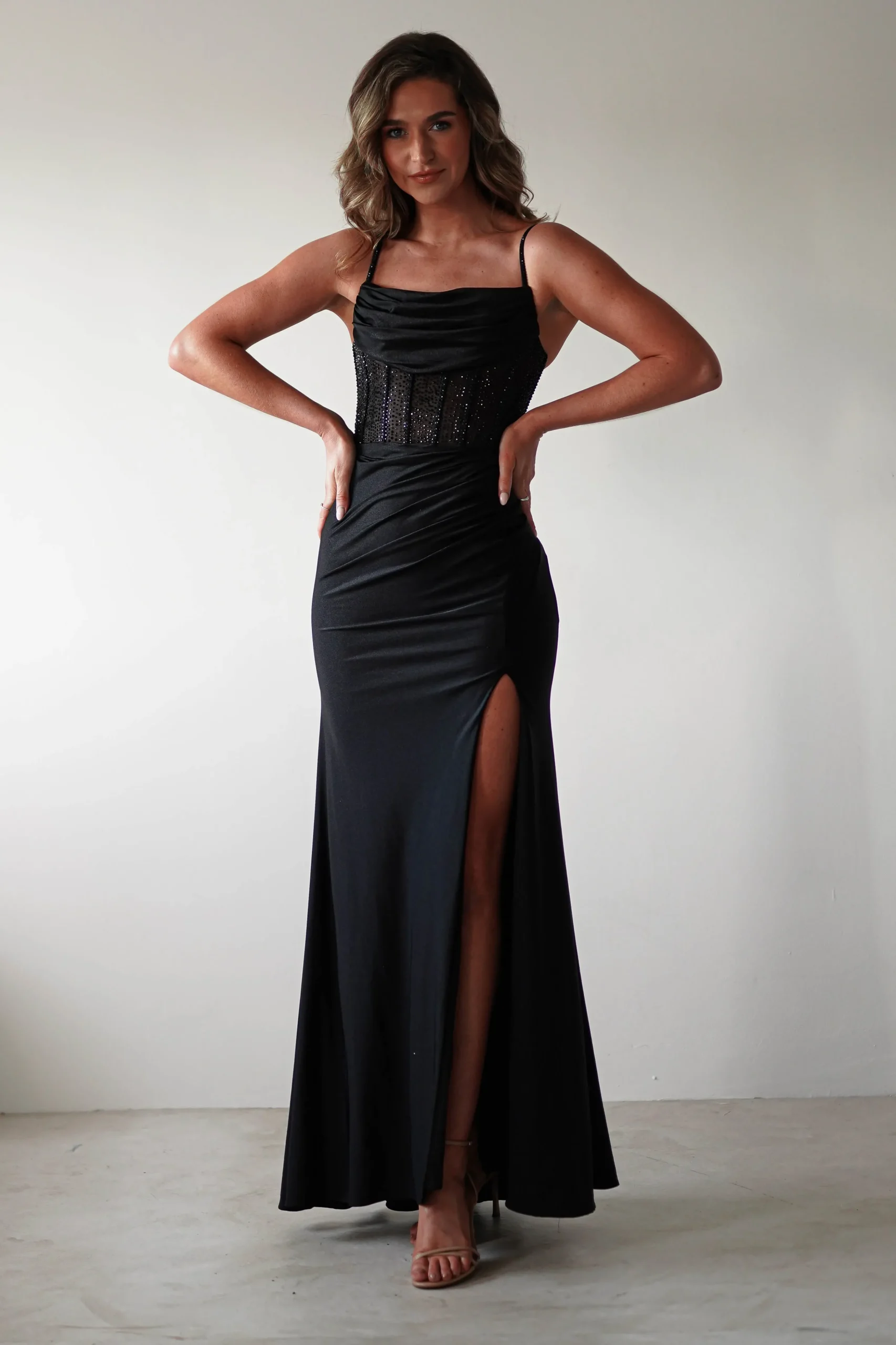 Online Stefani Rhinestone Bodice Gown | Black Sommerkleider|Sommerkleider