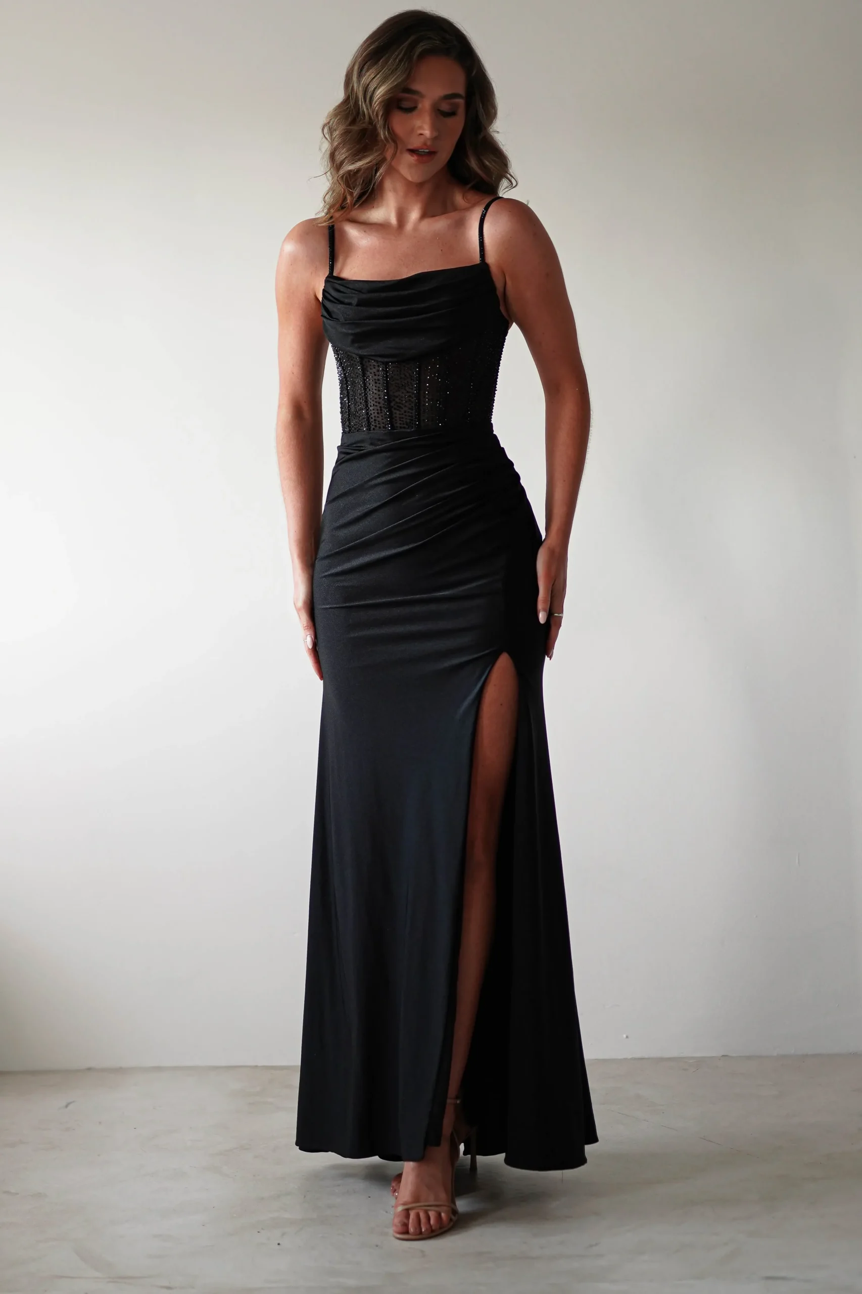 Online Stefani Rhinestone Bodice Gown | Black Sommerkleider|Sommerkleider