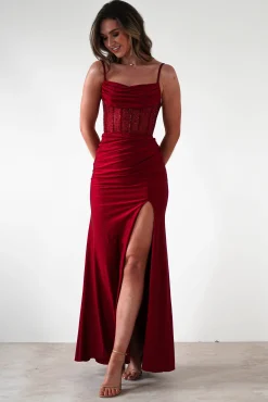 Online Stefani Rhinestone Bodice Gown | Burgundy Sommerkleider|Sommerkleider