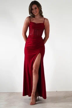Online Stefani Rhinestone Bodice Gown | Burgundy Sommerkleider|Sommerkleider
