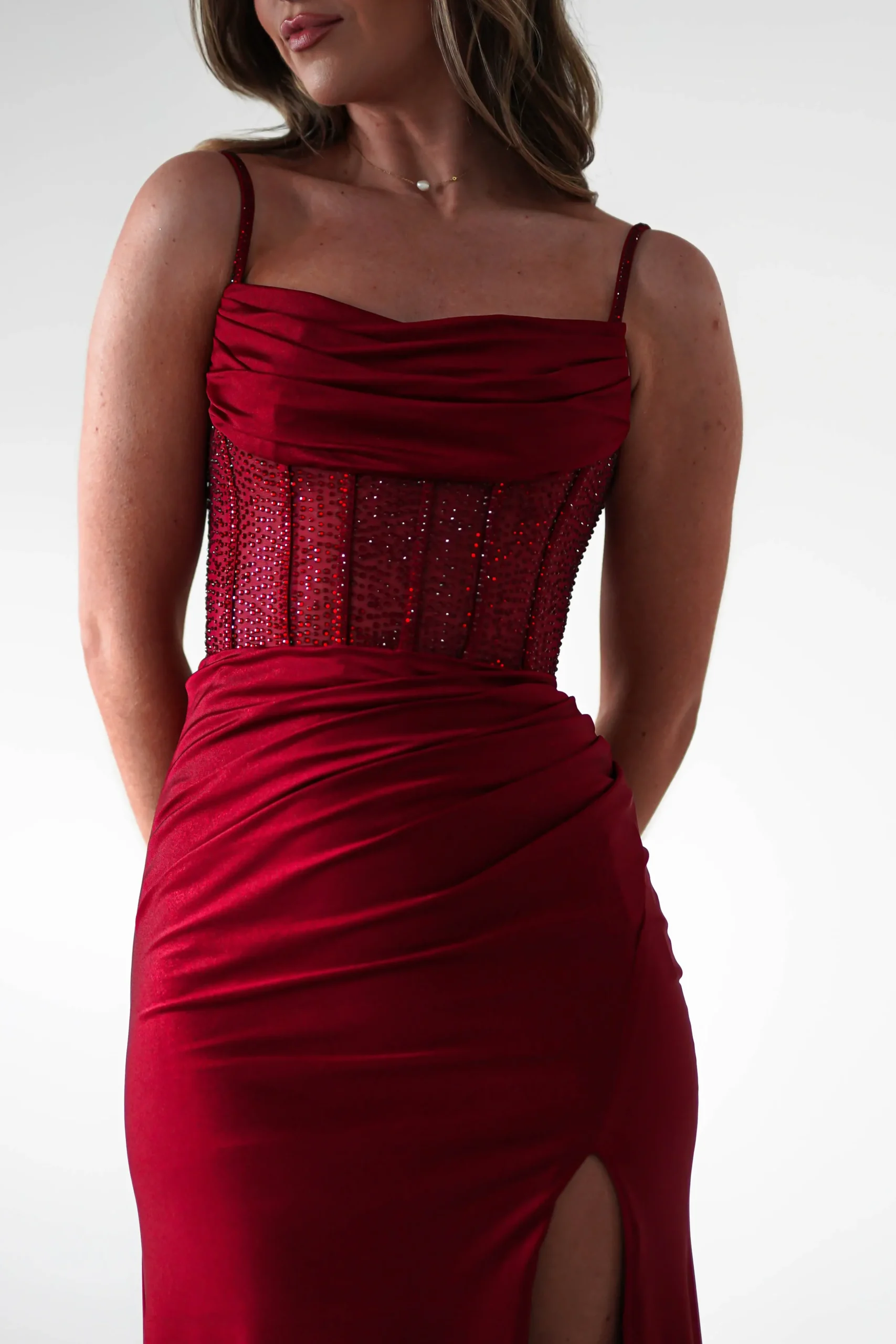 Online Stefani Rhinestone Bodice Gown | Burgundy Sommerkleider|Sommerkleider