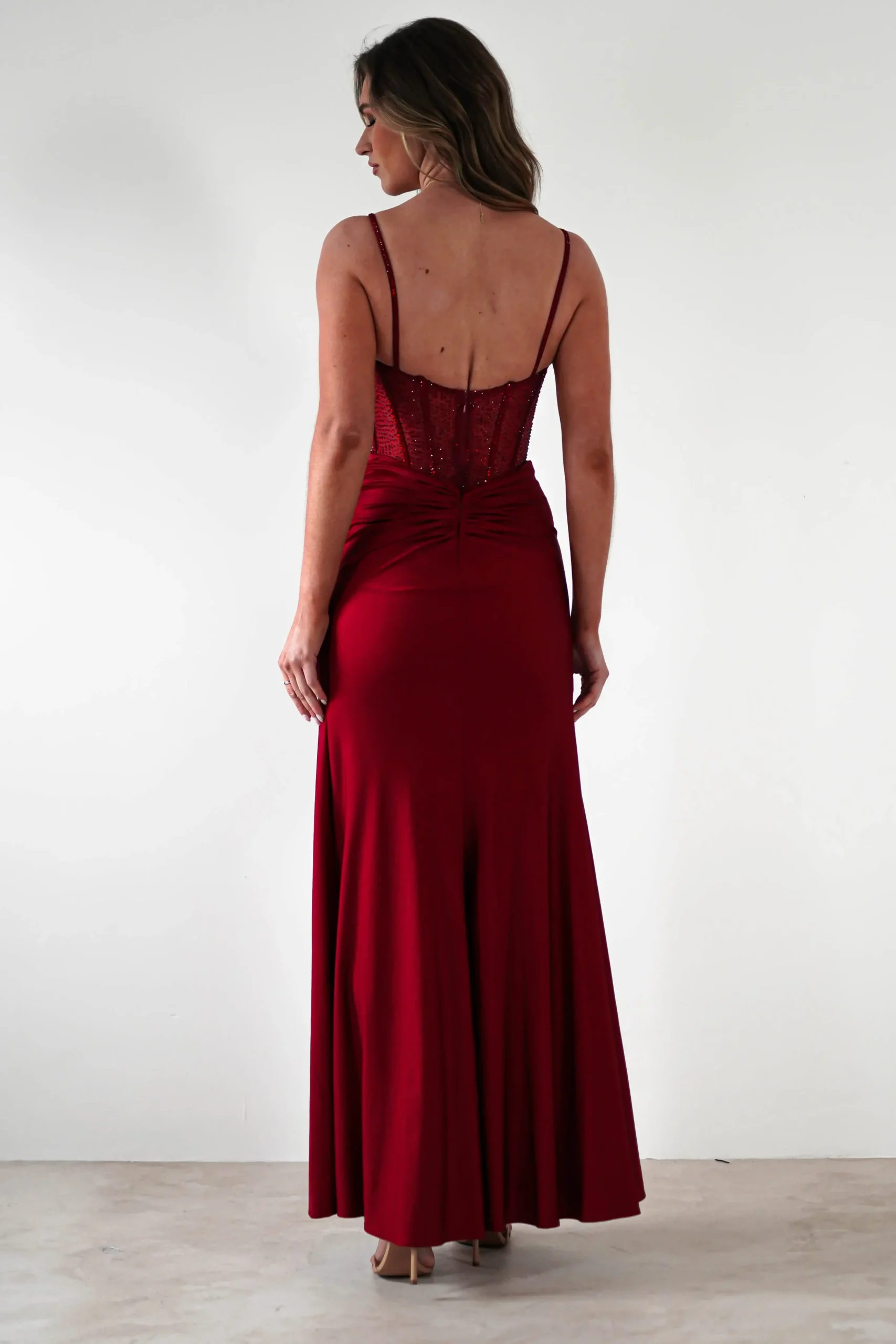 Online Stefani Rhinestone Bodice Gown | Burgundy Sommerkleider|Sommerkleider