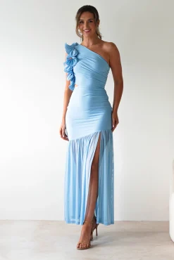 Best Stephanie Mesh Ruffle Maxi Dress | Blue Lange Kleider|Maxikleider