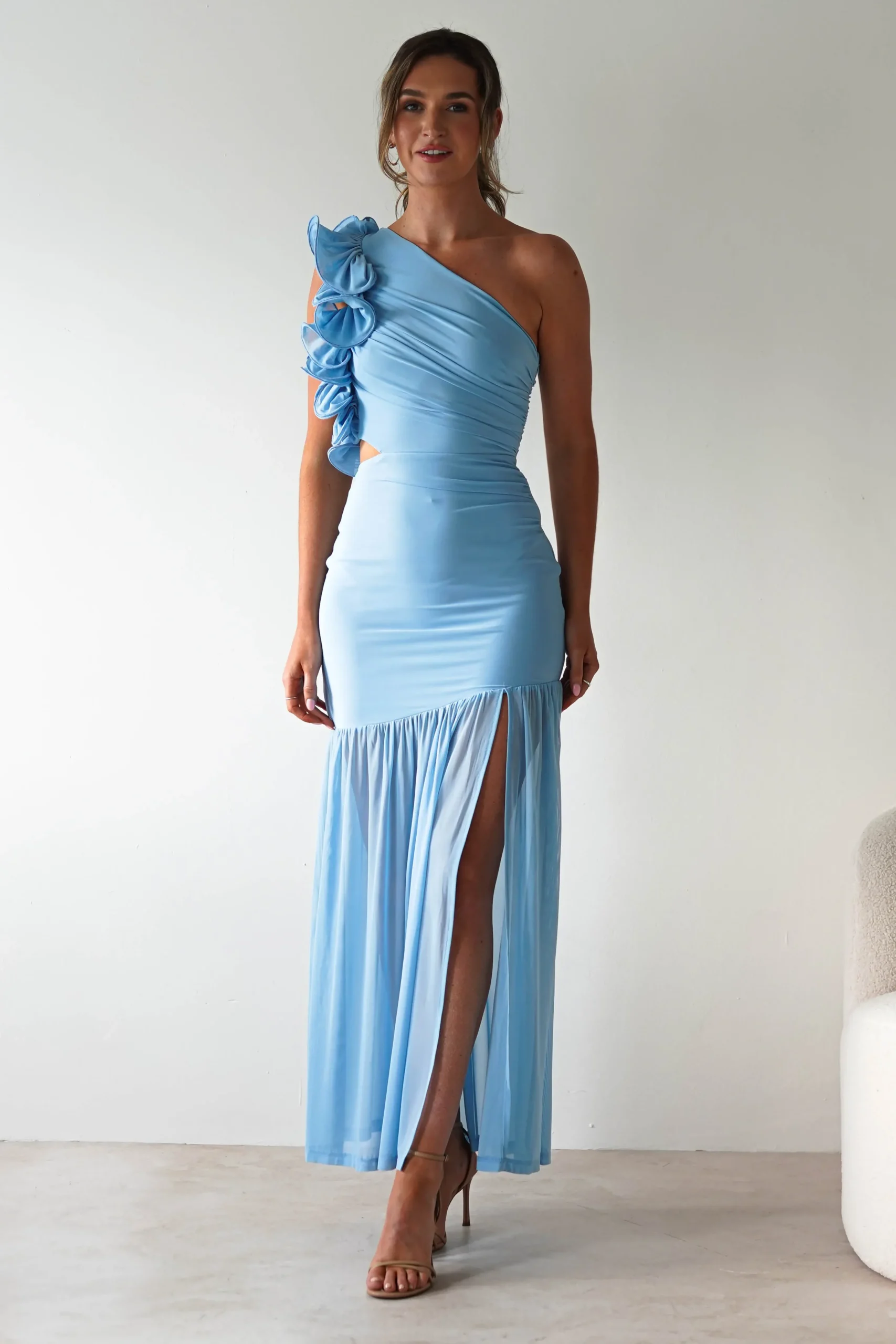 Best Stephanie Mesh Ruffle Maxi Dress | Blue Lange Kleider|Maxikleider