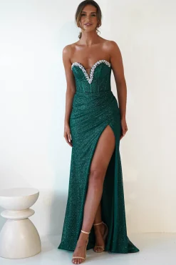 New Stephanie Strapless Glitter Gown | Emerald Green Sommerkleider|Sommerkleider