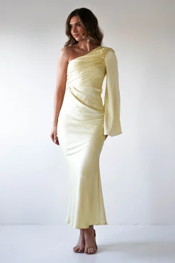 Fashion Sylvana Silky Maxi Dress | Yellow Lange Kleider|Maxikleider