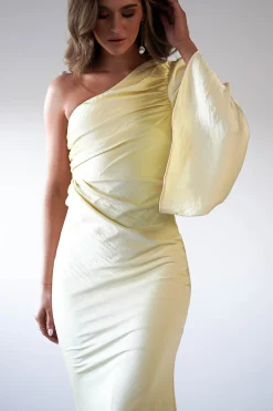 Fashion Sylvana Silky Maxi Dress | Yellow Lange Kleider|Maxikleider