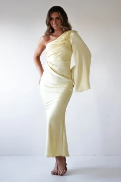 Fashion Sylvana Silky Maxi Dress | Yellow Lange Kleider|Maxikleider