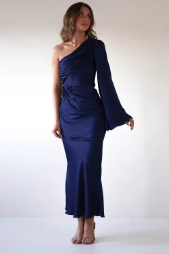 Outlet Sylvana Silky Maxi Dress | Navy Lange Kleider|Maxikleider