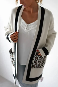 New Tadriah Leopard Print Detail Cardigan Strickwaren|Pullover Und Strickjacken
