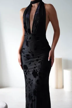Sale Tara Floral Jacquard Maxi Dress | Black Lange Kleider|Maxikleider