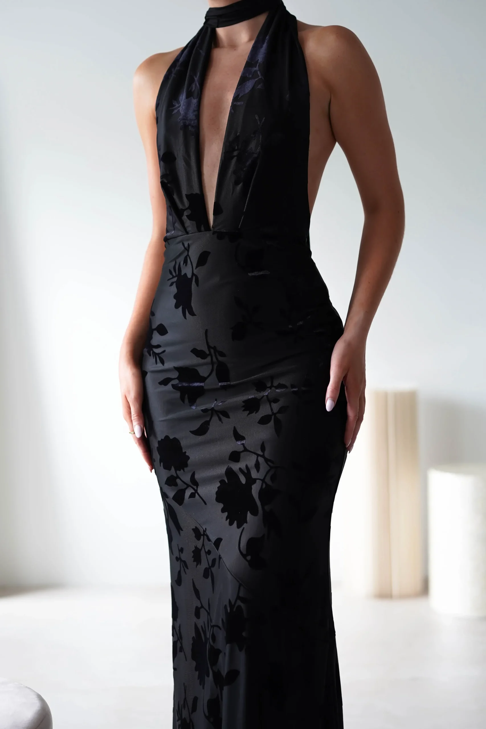 Sale Tara Floral Jacquard Maxi Dress | Black Lange Kleider|Maxikleider