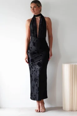 Sale Tara Floral Jacquard Maxi Dress | Black Lange Kleider|Maxikleider